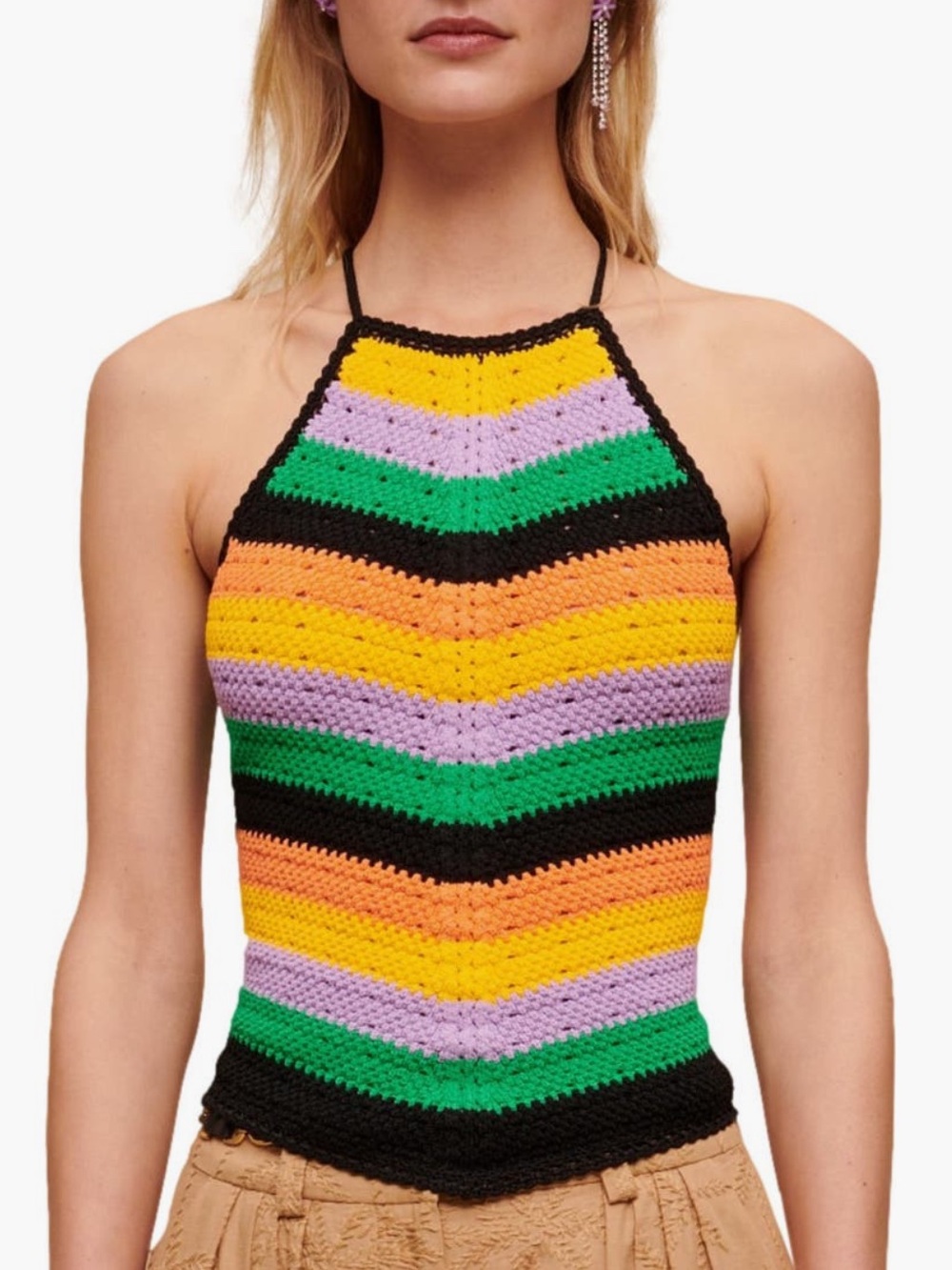 NEW maje Matrix Crochet Halter Neck Top